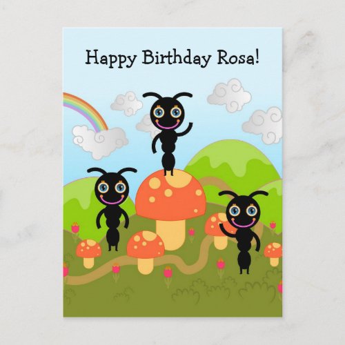 Ants wave Happy Birthday Postcard