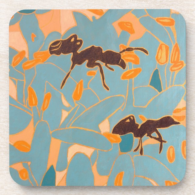 Ants with Blue flowers Autralian Flora Beverage Coaster (Front)