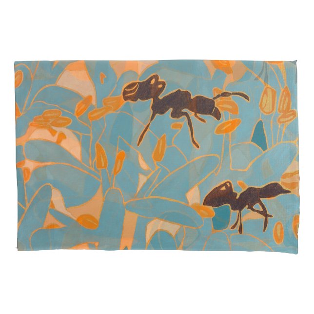 Ants with Blue flowers Autralian Flora Pillow Case (Front)