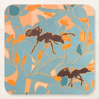 Ants with Blue flowers Autralian Flora Square Paper Coaster
