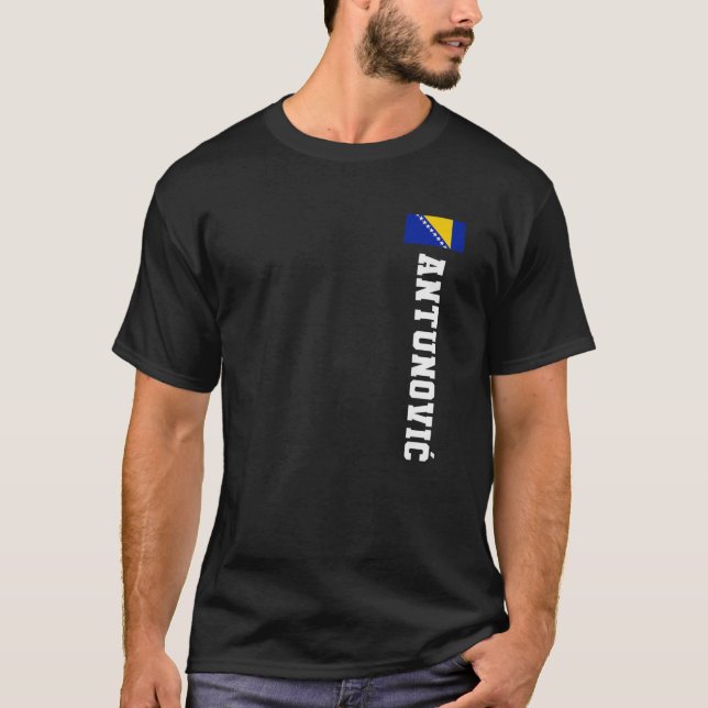 Antunovic Bosnia Flag Last Name Coat Of Arm Emblem T-Shirt (Front)