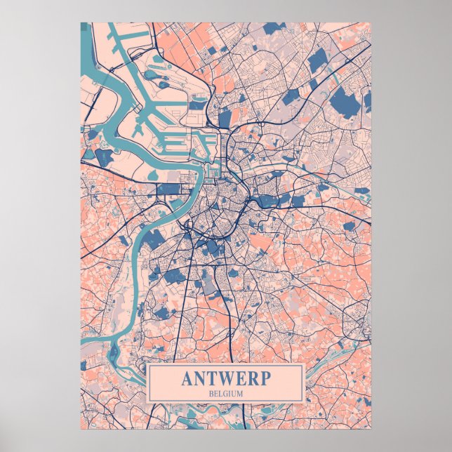 Antwerp - Belgium Breezy City Map  Poster (Front)