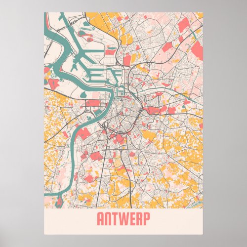 Antwerp _ Belgium Chalk City Map Poster