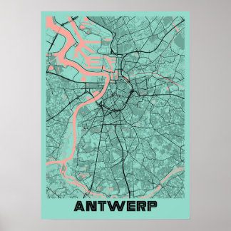 Antwerp - Belgium Peony City Map Poster