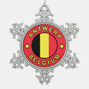 Antwerp Belgium Snowflake Pewter Christmas Ornament