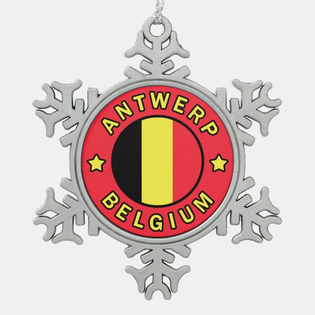 Antwerp Belgium Snowflake Pewter Christmas Ornament (Front)