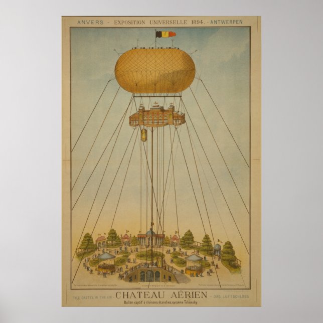 Antwerp Expo 1894 Air Castle Balloon vintage Poster (Front)