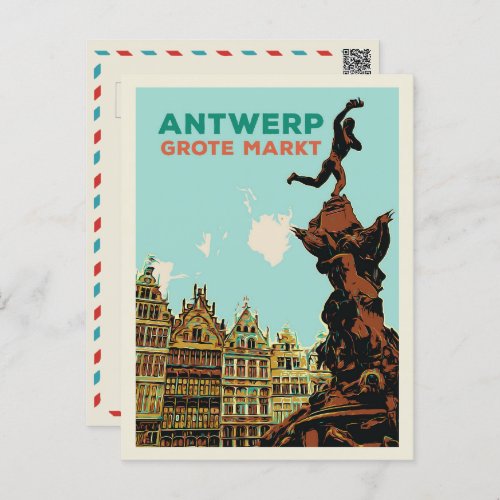 Antwerp Grote Markt illustration Belgium Postcard