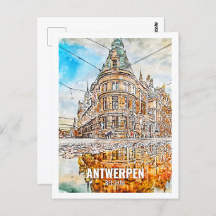 Antwerpen Belgium Travel Place Watercolor Postcard