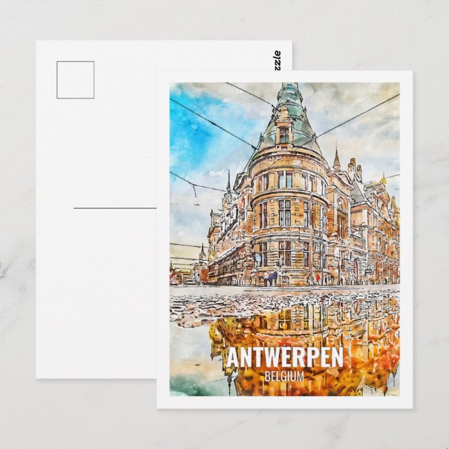 Antwerpen Belgium Travel Place Watercolor Postcard (Front/Back)