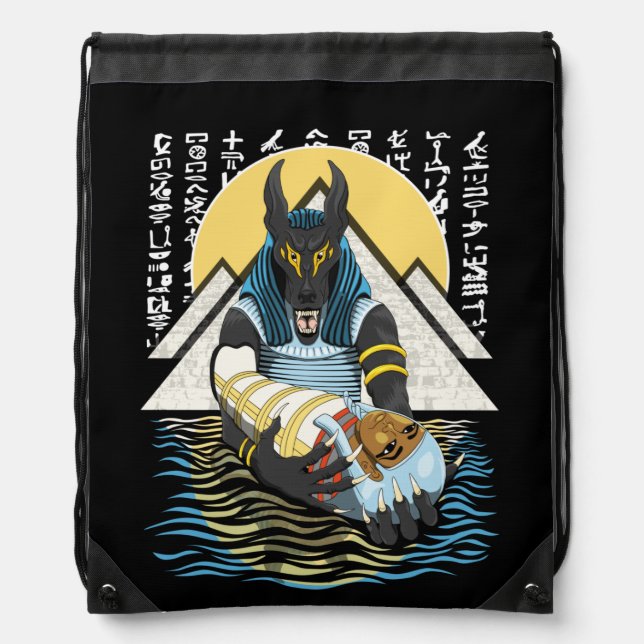 Anubis Ancient Egyptian God Illustration Drawstring Bag (Front)
