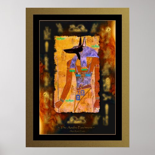 ANUBIS Egyptian Art on Papyrus effect Poster