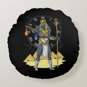 Anubis Egyptian God Ancient Ankh Mythology Round Pillow