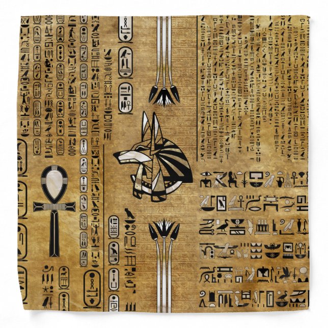 Anubis - Egyptian God -Gold and Pearl Bandana (Front)