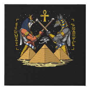 Anubis Egyptian God Ra Ankh Eye Of Horus Pyramids Faux Canvas Print