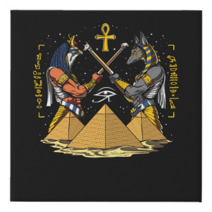 Anubis Egyptian God Ra Ankh Eye Of Horus Pyramids Faux Canvas Print