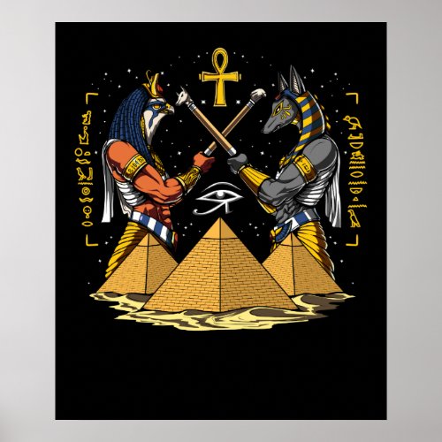 Anubis Egyptian God Ra Ankh Eye Of Horus Pyramids Poster