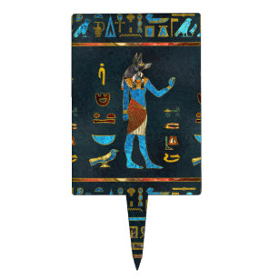 Anubis Egyptian  Gold, Blue and Red glass Cake Topper