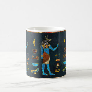Anubis Egyptian  Gold, Blue and Red glass Coffee Mug