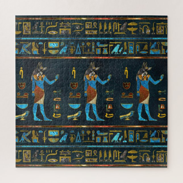 Anubis Egyptian  Gold, Blue and Red glass Jigsaw Puzzle (Vertical)