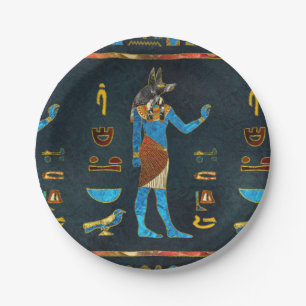 Anubis Egyptian  Gold, Blue and Red glass Paper Plates