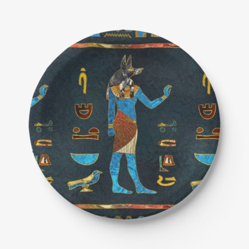 Anubis Egyptian  Gold Blue and Red glass Paper Plates
