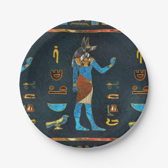Anubis Egyptian  Gold, Blue and Red glass Paper Plates (Front)