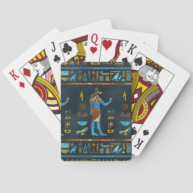 Anubis Egyptian  Gold, Blue and Red glass Poker Cards (Back)
