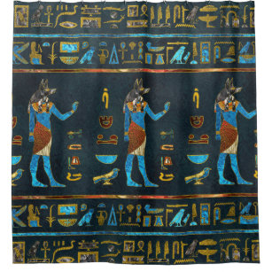 Anubis Egyptian  Gold, Blue and Red glass Shower Curtain