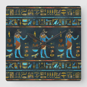 Anubis Egyptian  Gold, Blue and Red glass Square Wall Clock