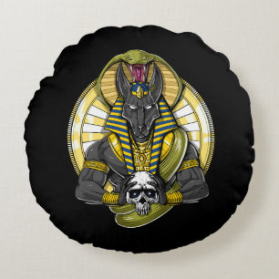 Anubis Egyptian Wolf God Round Pillow