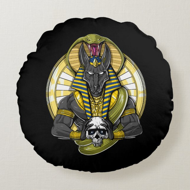 Anubis Egyptian Wolf God Round Pillow (Front)