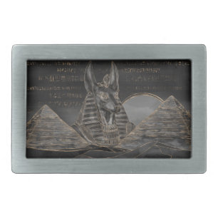 Anubis on Egyptian pyramids landscape Belt Buckle