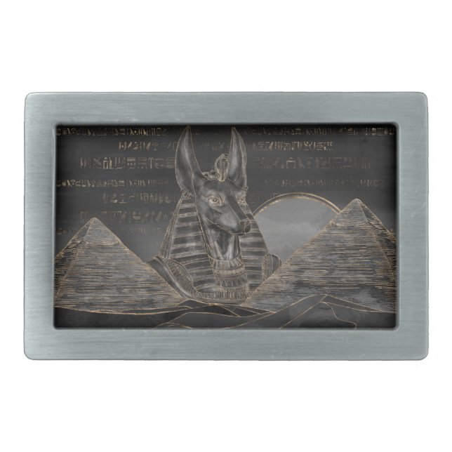 Anubis on Egyptian pyramids landscape Belt Buckle (Front)