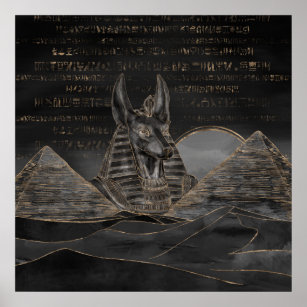 Anubis on Egyptian pyramids landscape Poster