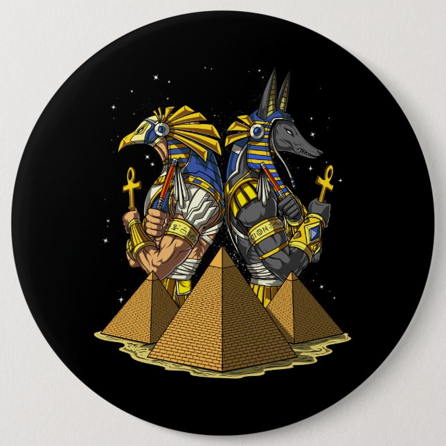Anubis Ra Egyptian Gods Ancient Pyramids Mythology Button (Front)