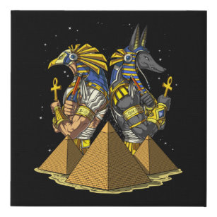 Anubis Ra Egyptian Gods Ancient Pyramids Mythology Faux Canvas Print