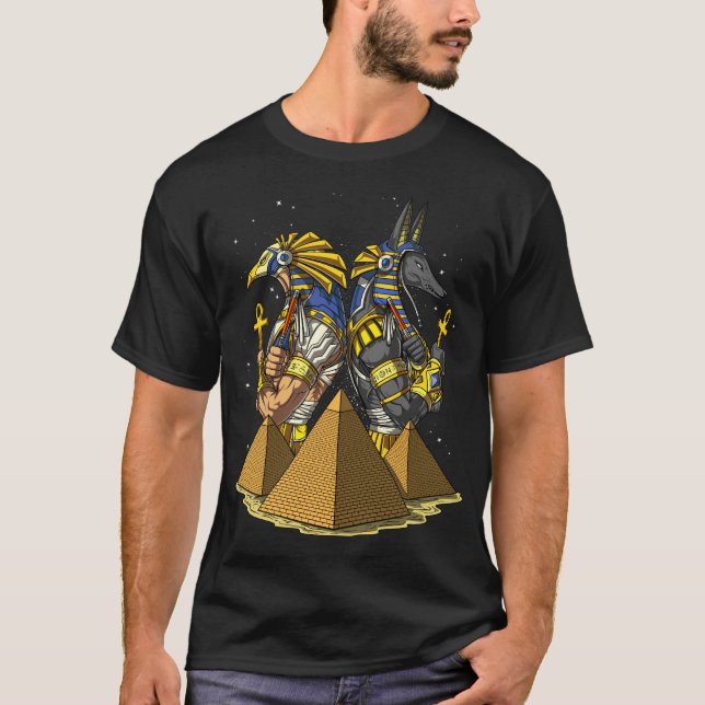 Anubis Ra Egyptian Gods Ancient Pyramids Mythology T-Shirt (Front)
