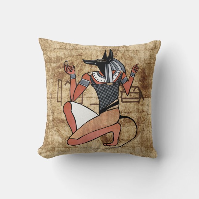 Anubis The Guardian Egyptian Throw Pillow (Front)