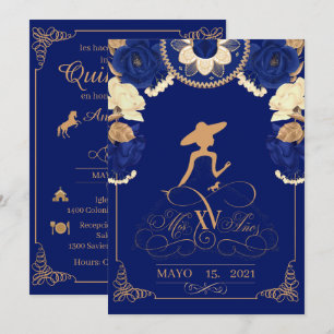 Anuncio Charro Invitation, in Navy Blue, and Gold  Announcement