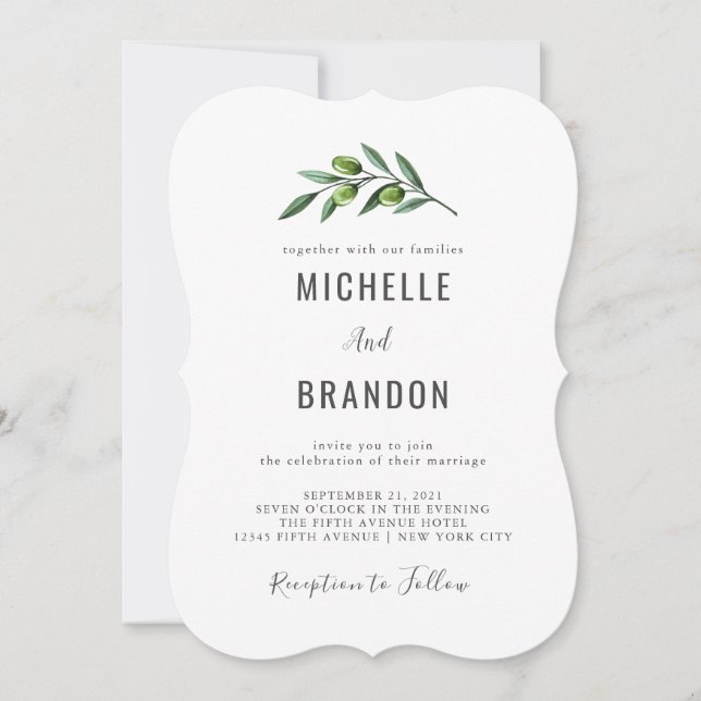 Anuncio moderno de Acuarela Rama de Olivo Boda Thank You Card (Front)