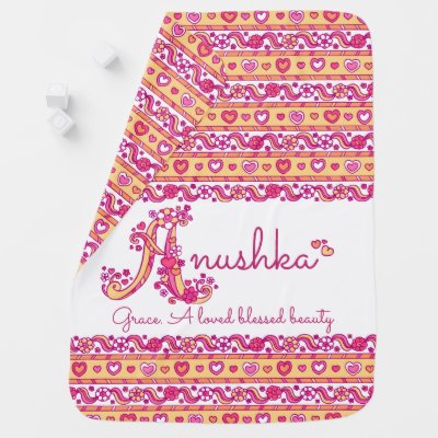 Anushka letter A name meaning hearts pink coral Baby Blanket