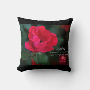 Anxiety - Joy verse from Proverbs with Red Rose Throw Pillow