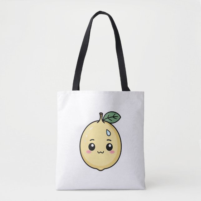 Anxious Lemon with a Sweat Drop – Cute Kawaii Past Tote Bag (Front)