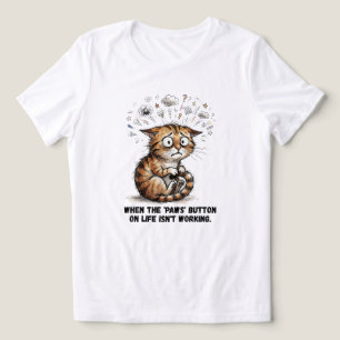 Anxious Tabby Cat When the Paws Button Fails Tri-Blend Shirt