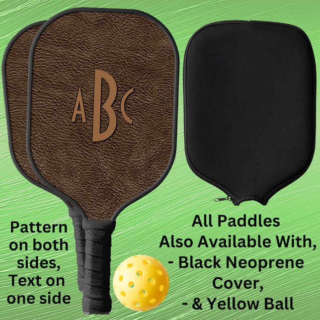 Any 1 or 3 Letter Monogram Brown Leather Look Pickleball Paddle (Creator Uploaded)
