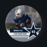 Any 3 Color Sports Photo Team Buttons Pins<br><div class="desc">Show your team spirit with a custom sports photo pin! Perfect for football, soccer, baseball or any sport, this simple diy pin back template enables you to showcase up to three colors to match your team. The design features space for a player’s name, team name, and jersey number displayed in...</div>