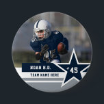 Any 3 Color Sports Photo Team Buttons Pins<br><div class="desc">Show your team spirit with a custom sports photo pin! Perfect for football, soccer, baseball or any sport, this simple diy pin back template enables you to showcase up to three colors to match your team. The design features space for a player’s name, team name, and jersey number displayed in...</div>