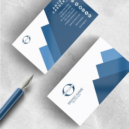 Any 3 Colors Geometric wLogo Blue ID812 Business Card