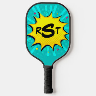 Any 3 Initial Letter Monogram Aqua Pop Art Cloud Pickleball Paddle
